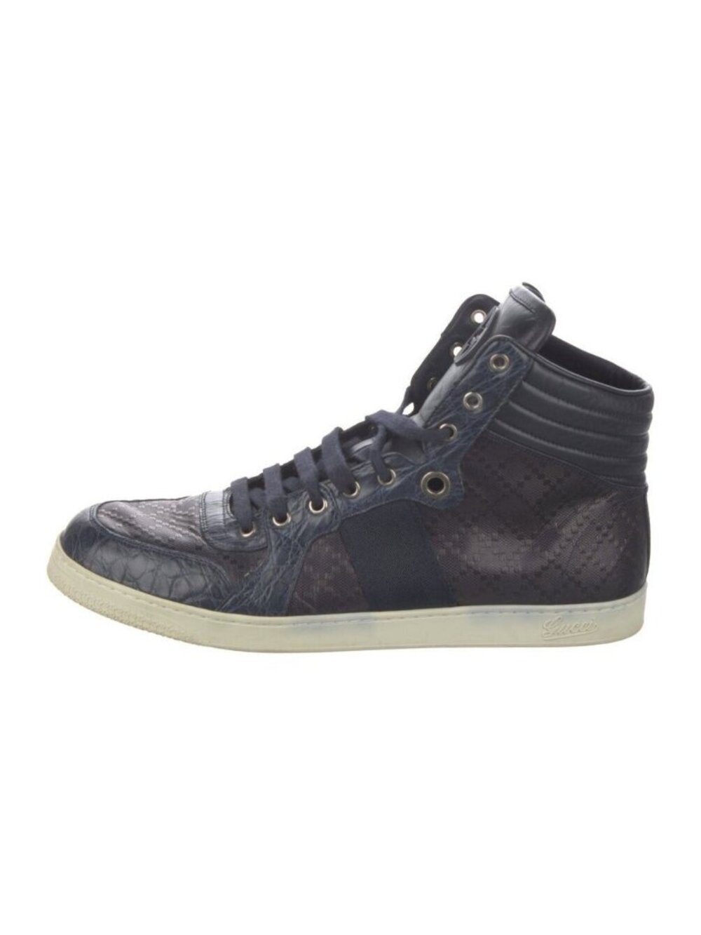 GUCCI Web Sneakers Diamante Blue Leather Crocodile Trim 10 G  11 US 43 EU 10 UK